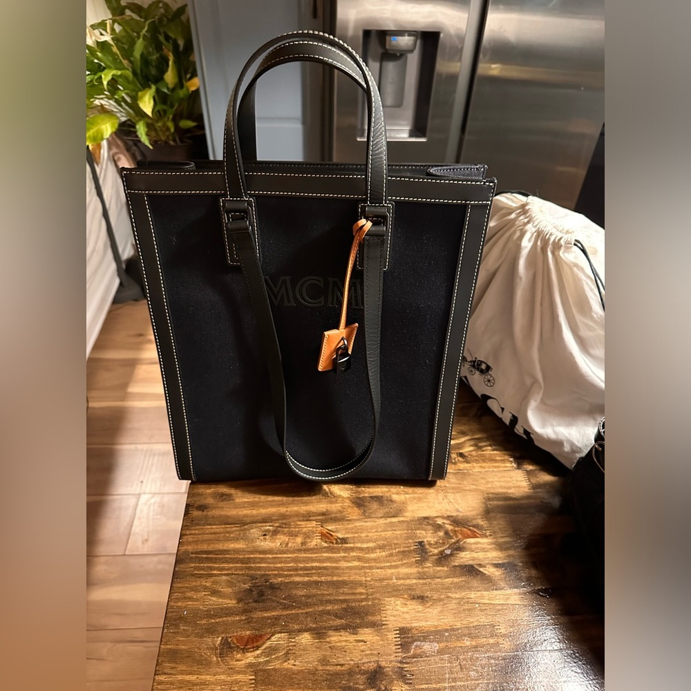 MCM canvas/ leather trim tote bag